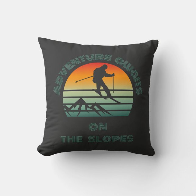 Coussin Throw Pillow with skiing design (Recto)