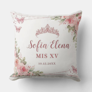 Coussin Tiare de Quinceañera Florale Aquarelle Rose Pâle