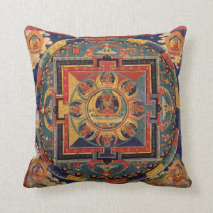 Coussin Tibétain Thanka d'antiquité de mandala de Bouddh