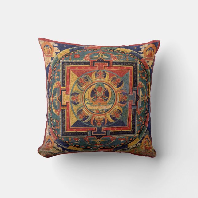 Coussin Tibétain Thanka d'antiquité de mandala de Bouddha (Recto)