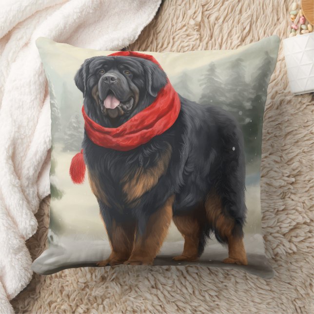 Coussin Tibetan Mastiff dans la neige de Noël  (Couverture)