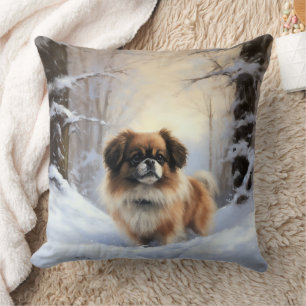 Coussin Tibetan Spaniel Qu'il neige Noël
