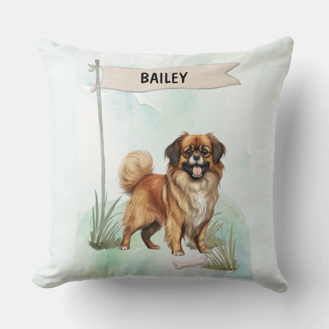 Coussin Tibetan Spaniel Watercolor Personalized Dog (Recto)