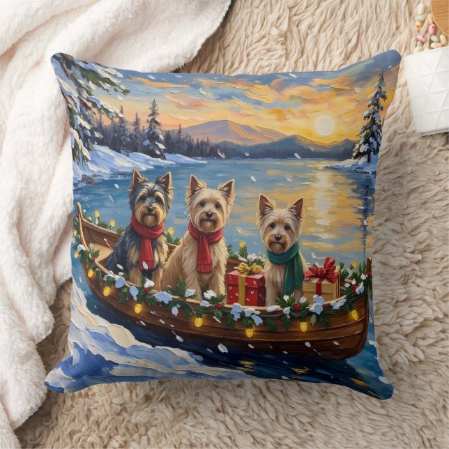 Coussin Tibetan Terrier Christmas Boat Holiday (Couverture)