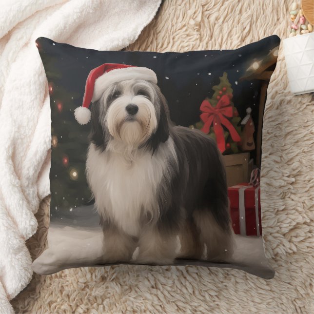 Coussin Tibetan Terrier dans la neige Noël  (Couverture)