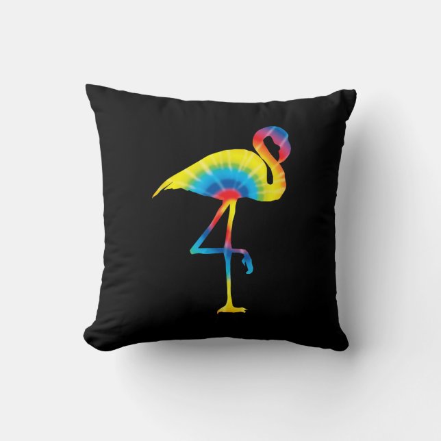 Coussin Tie Dye Flamant rose arc-en-ciel Imprimer Oiseau A (Recto)