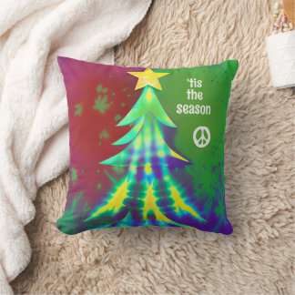 Coussin Tie Dye Hippie sapin de Noël avec symbole de paix