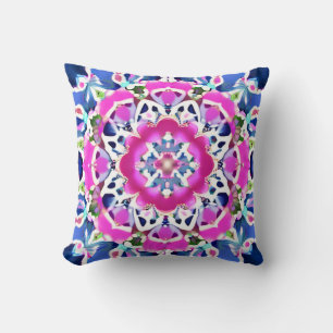 Coussin Tie Dye Mandala Motif Denim bleu et rose