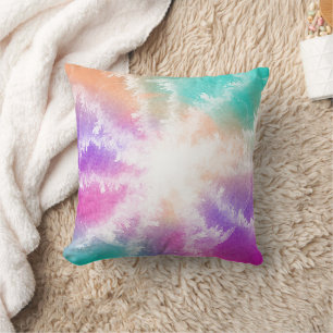 Coussin Tie Dye Pastel Aquarelle rose orange Turquoise vio