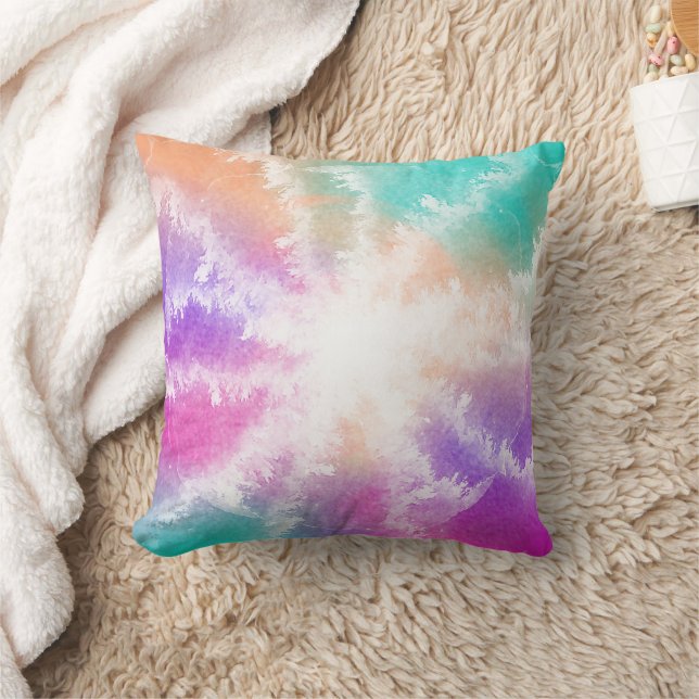 Coussin Tie Dye Pastel Aquarelle rose orange Turquoise vio (Couverture)