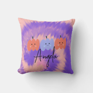 Coussin Tiedye Halloween Citrouille Dessinée à la Main  