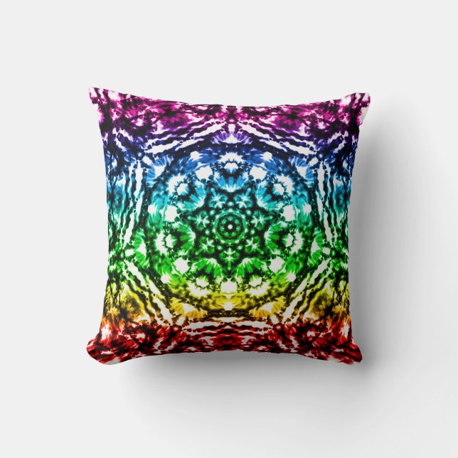Coussin Tiedye Mandala Étoile Arc-en-ciel (Recto)
