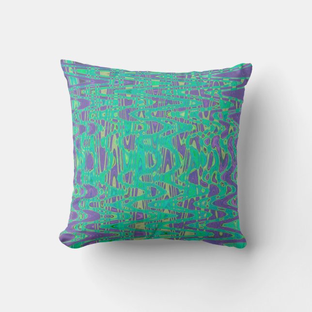 Coussin Tiedye Rétro Vagues Abstraites Violet et Vert Fonc (Recto)