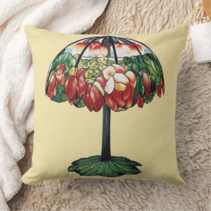 Coussin Tiffany Art Nouveau Rouge Lotus Floral Vintage