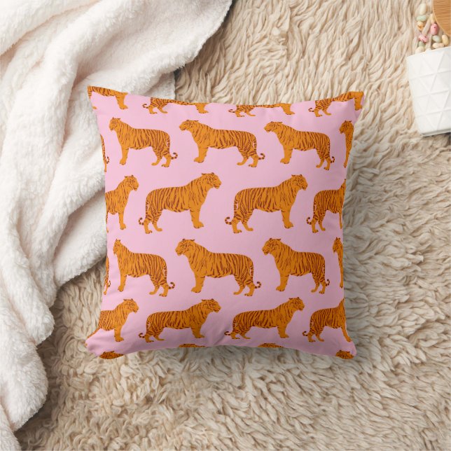 Coussin Tiger animal rose moderne (Couverture)
