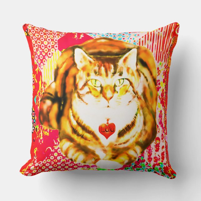 Coussin Tiger Chat Décoratie Tissus rouges DesignJeter Cou (Recto)