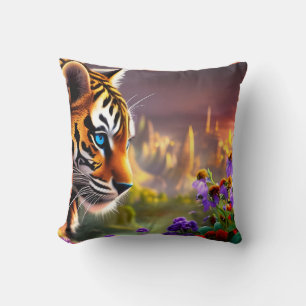 Coussin Tiger Cub, Fleurs Violettes