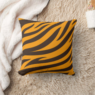 Coussin Tiger Gravure noire Orange motif en peau d'animal 