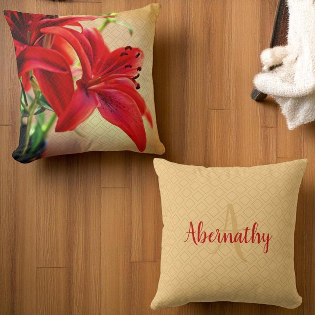 Coussin Tiger Lily Photo avant Monogramme Modèle Retour (Front and back template monogram pillow )