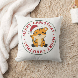 Coussin Tiger Noël Neige hiver Animaux Tiger Thailer Pi