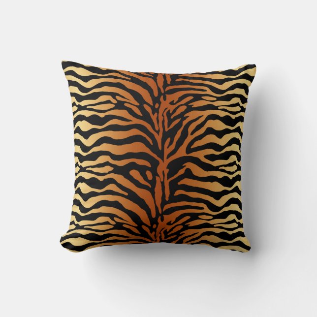 Coussin Tiger Stripes Poster de animal, Ambre, Noir et Tan (Recto)