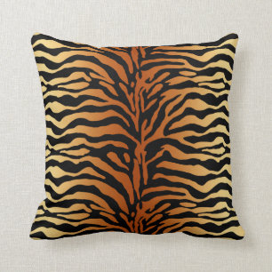 Coussin Tiger Stripes Poster de animal, Ambre, Noir et Tan