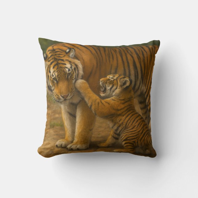 Coussin Tiger Tenderness - Parent et Cub en Forêt (Recto)
