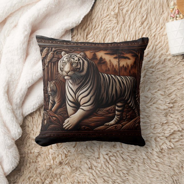 Coussin Tigers majestueux du Bengale errant dans une forêt (Couverture)