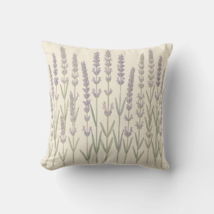 Coussin Tiges de Lavande Élégantes Botanique Violet Clair