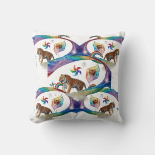 Coussin Tigre arc-en-ciel surréaliste roue à aubes dynamiq