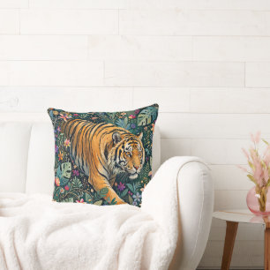 Coussin Tigre aux yeux ambre Fantaisie Feuillage de la jun