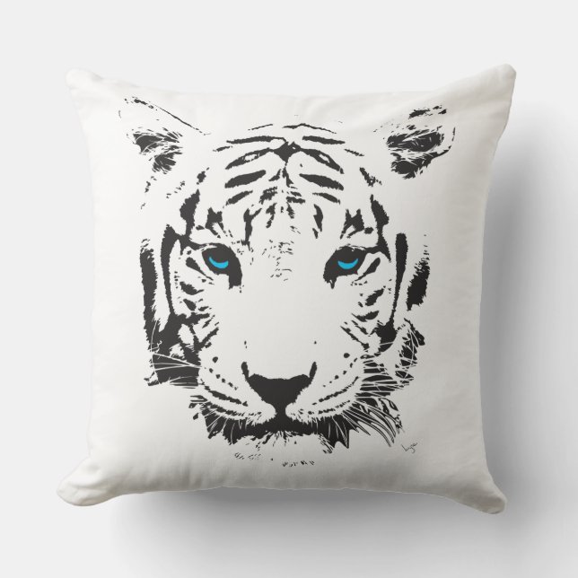 Coussin Tigre blanc avec oreilles bleues Cool Jeu d'oreill (Recto)