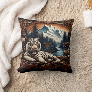 Coussin Tigre blanc du Bengale reposant par un courant de