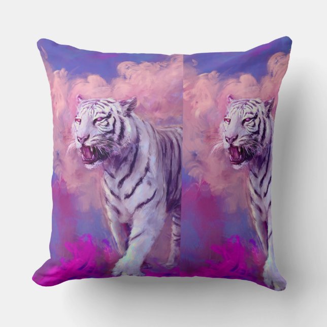 Coussin Tigre Blanc Onirique  (Recto)
