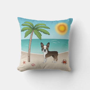 Coussin Tigre Boston Terrier sur une plage tropicale d'été