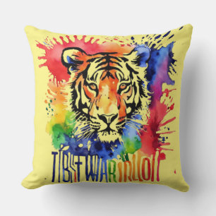 Coussin Tigre coloré aquarelle drôle