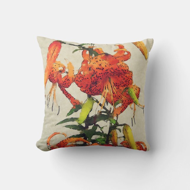 Coussin Tigre d'Aquarelle orange Lily 1 (Recto)