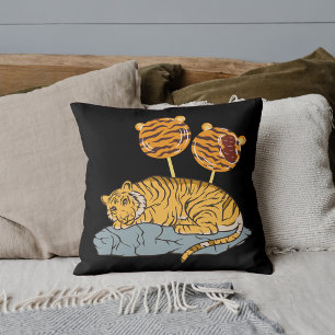 Coussin Tigre de safari animalier grande félin bonbon noir