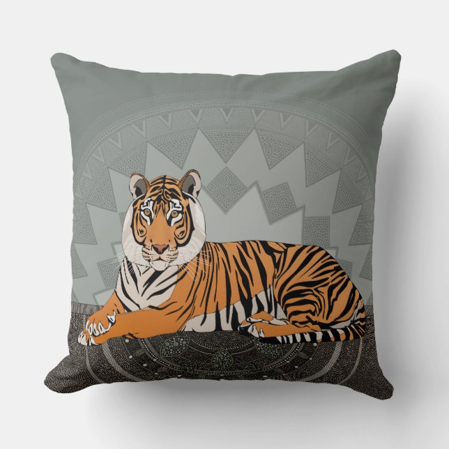 Coussin tigre du bengal mandala lichen (Recto)