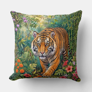Coussin Tigre du Bengale Bambou Vibrant Jungle