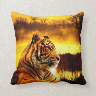 Coussin Tigre et coucher du soleil