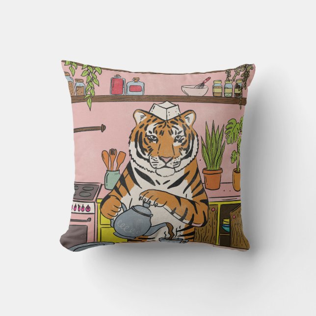 Coussin Tigre faisant du thé (Recto)
