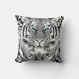 Coussin Tigre Gras Noir Et Bleu Des Yeux