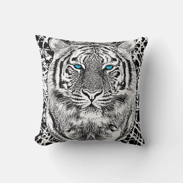 Coussin Tigre Gras Noir Et Bleu Des Yeux (Recto)