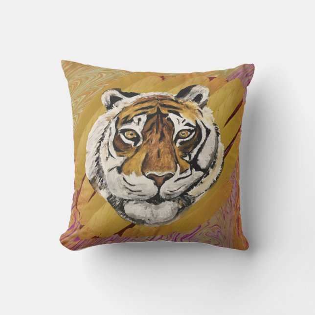 Coussin Tigre Main Peint Visage (Recto)