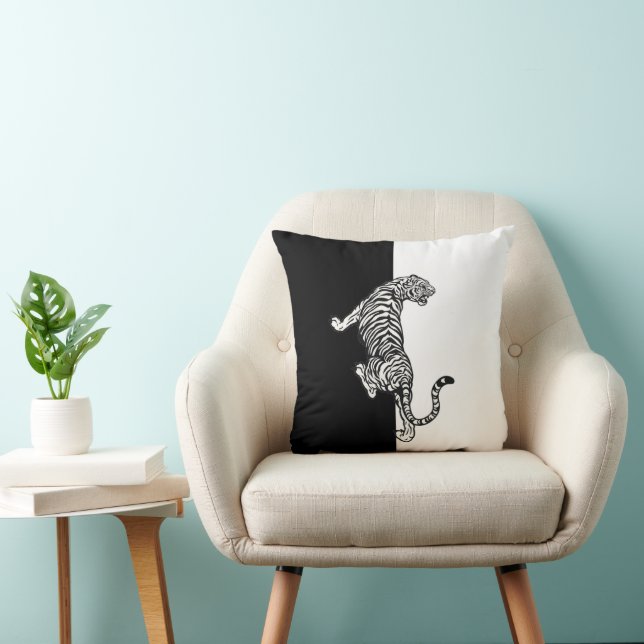 Coussin Tigre noir et blanc  (Chaise)