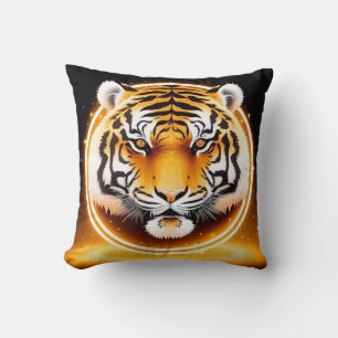 Coussin Tigre noir jaune visage pour style déco moderne 🐯