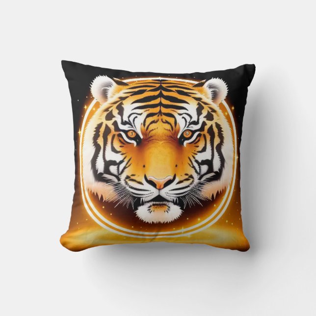 Coussin Tigre noir jaune visage pour style déco moderne 🐯 (Recto)