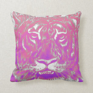 Coussin Tigre pourpre rose au néon blanc abstrait d'ombre