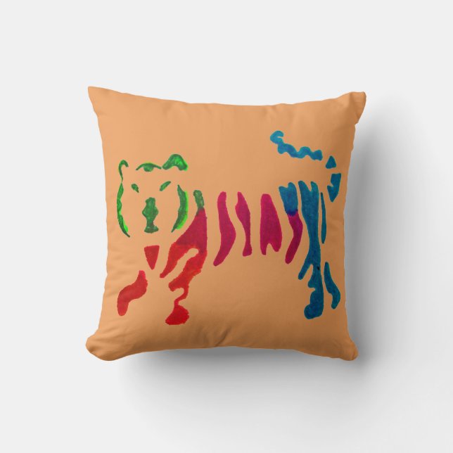 Coussin Tigre rayé arc-en-ciel (Recto)